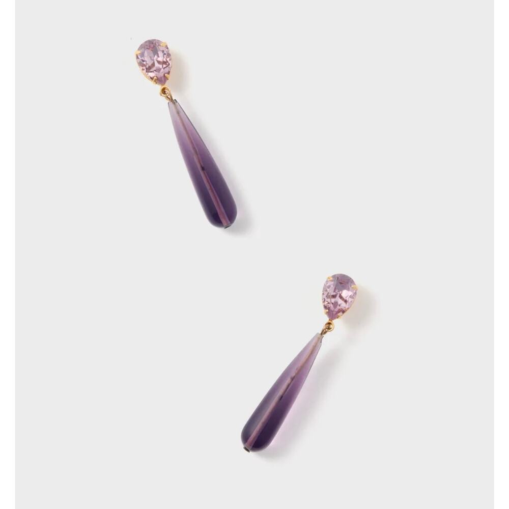 Jennifer Behr Amethyst Caroline Earrings Purple Crystal Stud 18K Gold - Picture 2 of 8